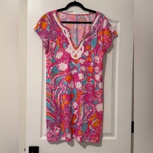 Lilly Pulitzer V-Neck Printed T-Shirt Dress – Pima Cotton, Size XL